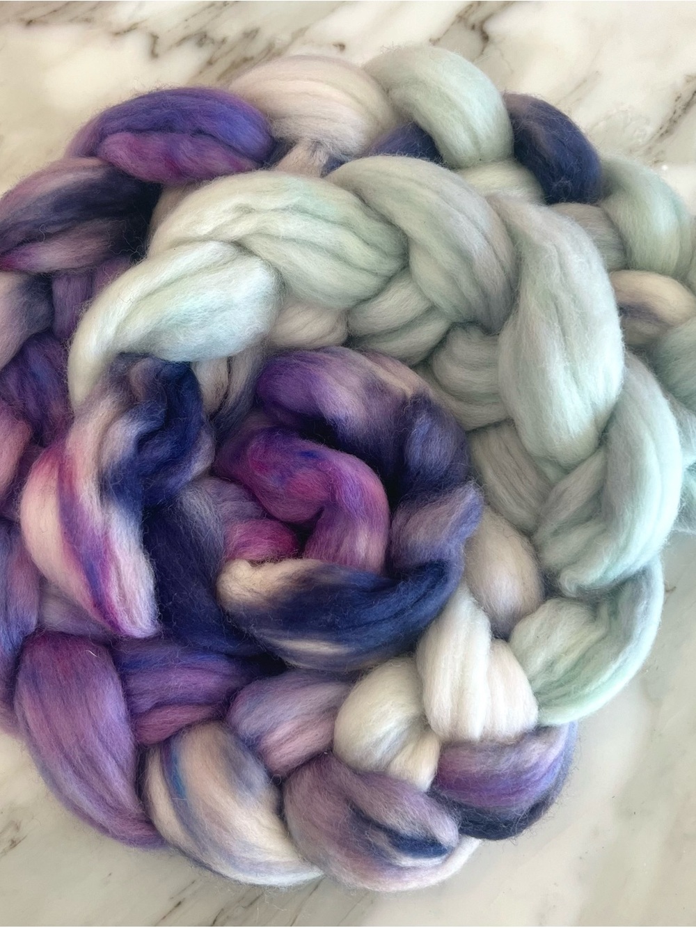 Hand Dyed Corriedale Wool Roving in Iris Garden